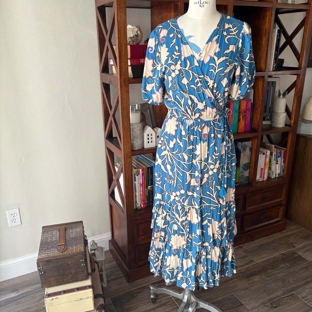 Knox Rose Blue and Cream Patterned Midi Dress